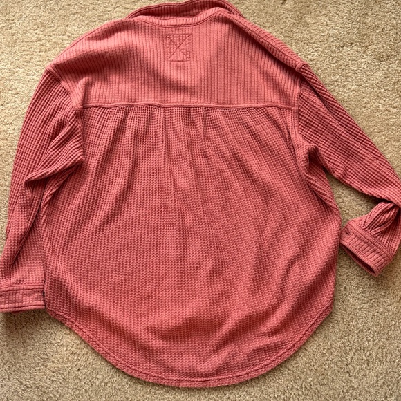 Aerie Lumberjane Waffle-knit Button-down, size medium, pink/rust - Picture 6 of 6